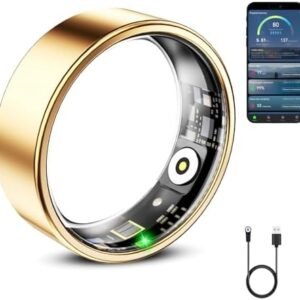 Smart Ring for Women & Men, Smart Ring Health Tracker, Blood Oxygen & Heart Rate Monitor Sleep Ring, Waterproof Fitness Ring, Long Lasting Battery Smart Rings (Gold, #8)
