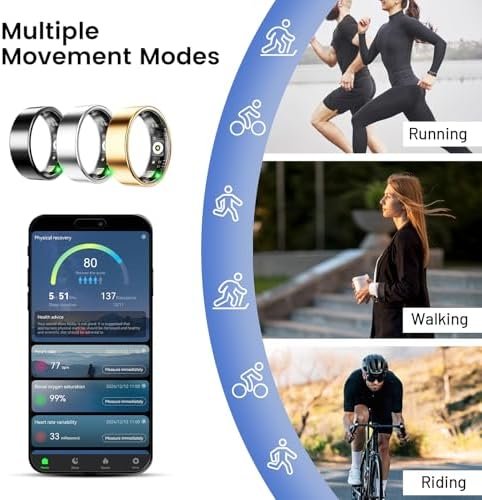 Smart Ring for Women & Men, Smart Ring Health Tracker, Blood Oxygen & Heart Rate Monitor Sleep Ring, Waterproof Fitness Ring, Long Lasting Battery Smart Rings (Gold, #8) - Image 3