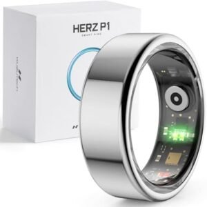 Herz P1 Smart Ring for Women & Men - (Size 13) 24/7 Health Metrics Fitness Ring, Tracks 20+ Biometrics, 6 Day Battery Life, Waterproof Stainless Steel, Free APP for iOS Android, No Subscription