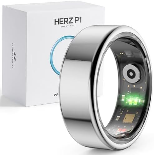 Herz P1 Smart Ring for Women & Men - (Size 13) 24/7 Health Metrics Fitness Ring, Tracks 20+ Biometrics, 6 Day Battery Life, Waterproof Stainless Steel, Free APP for iOS Android, No Subscription