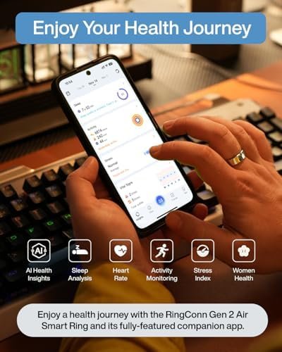 RingConn Gen 2 Air, Ultra-Thin AI Smart Ring, 10-Day Battery Life, Fitness/Sleep/Stress/HR Tracker for Women&Men, No App Fee for Standard Features, iOS & Android Compatible (Size 12, Dune Gold) - Image 3