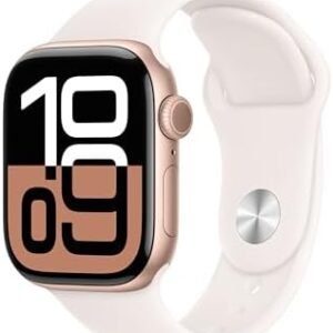 Apple Watch Series 10 [GPS 42mm case] Smartwatch with Rose Gold Aluminium Case with Light Blush Sport Band - S/M. Fitness Tracker, ECG App, Always-On Retina Display, Water Resistant