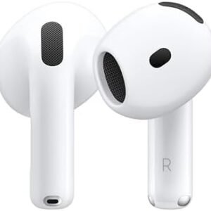 Apple AirPods 4 Wireless Earbuds, Bluetooth Headphones, Personalized Spatial Audio, Sweat and Water Resistant, USB-C Charging Case, H2 Chip, Up to 30 Hours of Battery Life, Effortless Setup for iPhone