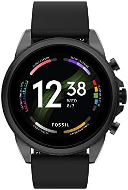 Fossil Men's Gen 6 44mm Stainless Steel and Silicone Touchscreen Smart Watch, Color: Black (Model: FTW4061V)
