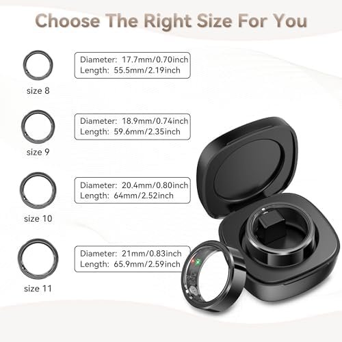 Health Smart Ring for Men Women, Fitness Tracker with Heart Rate/Blood Pressure/Blood Oxygen Monitor,Sleep Tracker,Pedometer, IP68 Waterproof Ring for iPhone&Android, No Subscription (Black, Size9) - Image 6