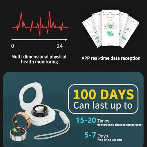 Smart Ring for Women Men, Health Fitness Tracker Ring, IP68 Waterproof Rings, Sleep Ring with Charging Case and Ring Protector, Remote Photography, Family Care, No App Fees (Rose Gold, 8#) - Image 5