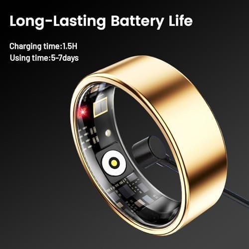 Smart Ring for Women & Men, Smart Ring Health Tracker, Blood Oxygen & Heart Rate Monitor Sleep Ring, Waterproof Fitness Ring, Long Lasting Battery Smart Rings (Gold, #7) - Image 6