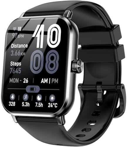 Smart Watch, 1.83" HD Smartwatch for Men Women with 120 Sports Modes, Bluetooth Call & Make Call, Health, Fitness & Sleep Tracker, Timer, 5 ATM Water-Resistance, Fitness Watch for Android/iOS, Black
