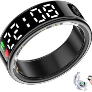 Smart Rings for Women Men,Fitness Tracker Ring,Smart Ring whth Display and Touch Button,IP68waterproof,Health Ring Tracks Heart Rate/Sleep/Steps/Blood Oxygen/Calorie/Distance,No Subscription(Black13)