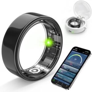 Smart Ring with Sleep Monitoring, Step Counting, Heart Rate, for iPhone and Android, No Subscription Fee, IP68 Waterproof Health Tracker (Black, 7)