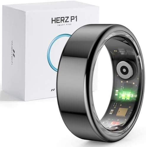Herz P1 Smart Ring for Women & Men - (Size 10) 24/7 Health Metrics Fitness Ring, Tracks 20+ Biometrics, 6 Day Battery Life, Waterproof Stainless Steel, Free APP for iOS Android, No Subscription
