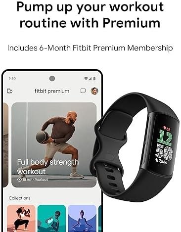 Fitbit Charge 6 Fitness Tracker with Google apps, Heart Rate on Exercise Equipment, 6-Months Premium Membership Included, GPS, Health Tools and More, Obsidian/Black, One Size (S & L Bands Included) - Image 9