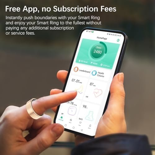 Health Tracker Ring, Smart Health Ring for Women Men with Heart Rate, Blood Oxygen, Sleep Monitor, Steps,Calories, No Subscription Fee, IP68 Waterproof Smart Ring for iPhone & Android (Rose Gold, 8#) - Image 7