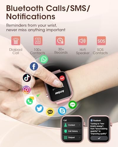 Smart Watches for Women, Health Fitness Watch for Android iPhone, Sleep/Heart Rate/SpO2/Blood Pressure Monitor, 1.85'' Smartwatch for Calls/SMS/Notifications, 100+ Sports Modes, 300+ Dials, 3 Bands - Image 2