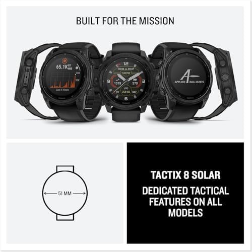 Garmin tactix® 8 51mm, Solar Charged Display, Elite, Premium Tactical GPS Smartwatch, Includes Applied Ballistics Elite™ Solver, Titanium Bezel, Sapphire Lens, 40-Meter Dive Rating - Image 7