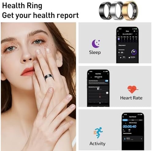 Smart Health Ring for Women Men Fitness Tracker with Heart Rate, Blood Oxygen,Sleep Monitoring, Step Counting, IP68 Waterproof for iPhone and Android, No Subscription Fee (Gold, 12) - Image 6