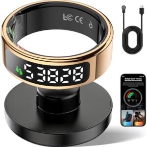 Smart Ring Fitness Tracker for Men Women - Ring with Touchscreen Display for Activity, Sleep & Heart Rate Tracking, Step Counter, Remote Phone Control, IP68 Water Resistant, 7-Day Battery Gold #09
