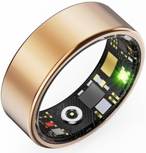 HitTopss Smart Ring, Fitness Tracking Smart Ring with Calories/Heart Rate/Blood Oxygen/Sleep Monitoring, IP68 Waterproof, No APP Subscription, Compatible with iOS/Android (Gold,10#)