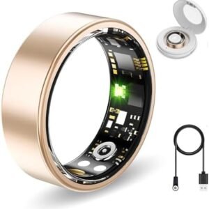 Smart Health Ring for Women Men Fitness Tracker with Heart Rate, Blood Oxygen,Sleep Monitoring, Step Counting, IP68 Waterproof for iPhone and Android, No Subscription Fee (Gold, 12)