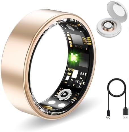 Smart Health Ring for Women Men Fitness Tracker with Heart Rate, Blood Oxygen,Sleep Monitoring, Step Counting, IP68 Waterproof for iPhone and Android, No Subscription Fee (Gold, 12)