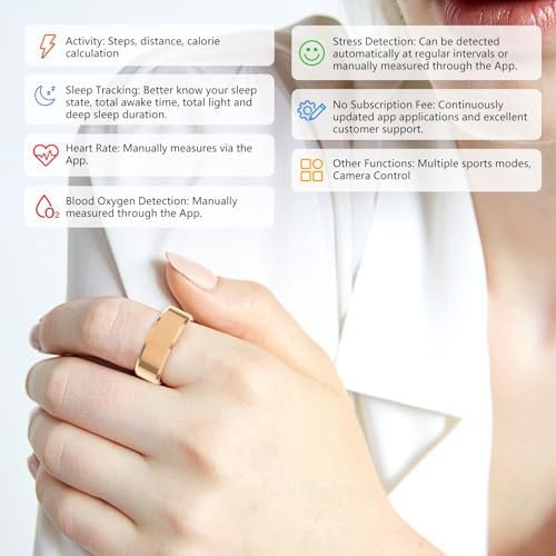 Fitness Tracker Smart Ring,Step Counter,Heart Rate Blood Oxygen Sleep Tracker Health Ring, 6ATM Waterproof Long Battery Life Smart Rings Compatible with iOS & Android (Rose Gold US8-2) - Image 2