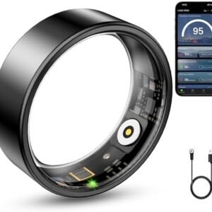 Smart Ring Health Tracker, Smart Ring for Women & Men, Health Ring with Heart Rate, Blood Oxygen, and Sleep Monitoring, Waterproof Fitness Ring with Long Battery Life (Black, 7)