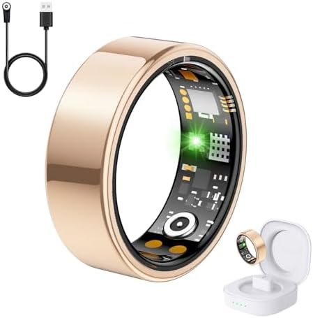 Health Tracker Ring, Smart Health Ring for Women Men with Heart Rate, Blood Oxygen, Sleep Monitor, Steps,Calories, No Subscription Fee, IP68 Waterproof Smart Ring for iPhone & Android (Rose Gold, 8#)