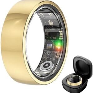 Smart Ring Fitness Tracker Ring for Men/Women with Calories/Heart Rate/Blood Oxygen/Sleep Monitoring with NO App Subscription with Charging Case for Android 6.0+/iOS 11.0+(Gold 9#)
