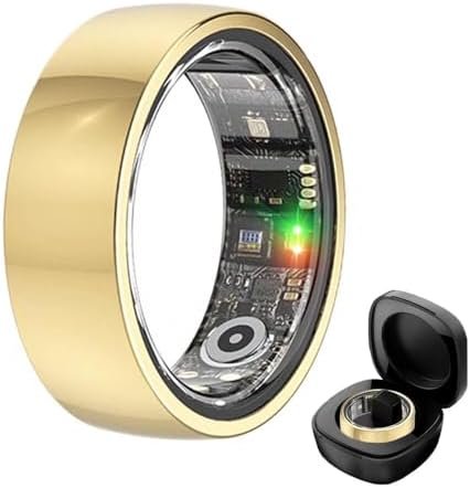 Smart Ring Fitness Tracker Ring for Men/Women with Calories/Heart Rate/Blood Oxygen/Sleep Monitoring with NO App Subscription with Charging Case for Android 6.0+/iOS 11.0+(Gold 9#)