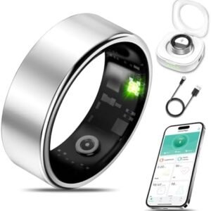 Smart Health Ring for Women Men Fitness Tracker with Heart Rate, Blood Oxygen, Blood Pressure, Sleep Monitoring, Step Counting, IP68 Waterproof for iPhone and Android, No Subscription Fee, Silver 8