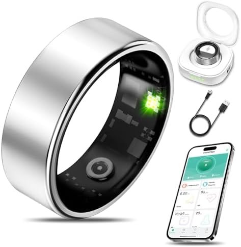Smart Health Ring for Women Men Fitness Tracker with Heart Rate, Blood Oxygen, Blood Pressure, Sleep Monitoring, Step Counting, IP68 Waterproof for iPhone and Android, No Subscription Fee, Silver 8
