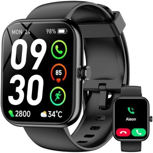 Smart Watch with Alexa Built-in, 1.83" HD Fitness Tracker with Bluetooth Calls/Messages, IP68 Waterproof, 120+Sports Modes, 24/7 Heart Rate/Sleep Fitness Watch Compatible with iOS/Android (Black)