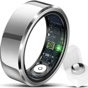 Smart Ring for Men & Women, Wellness & Fitness Tracker with Sleep/Step/Heart Rate/Blood Oxygen/Calorie Counter, IP68 Waterproof Wearable Ring for iOS Android Silver (Silver, 8)