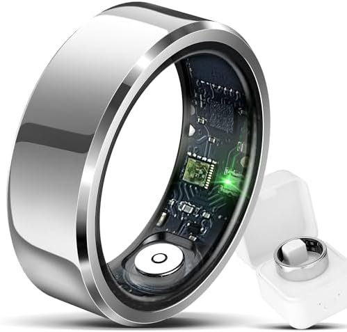 Smart Ring for Men & Women, Wellness & Fitness Tracker with Sleep/Step/Heart Rate/Blood Oxygen/Calorie Counter, IP68 Waterproof Wearable Ring for iOS Android Silver (Silver, 8)