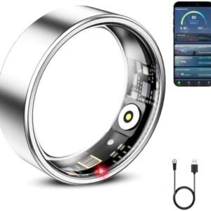 Smart Ring for Women & Men, Smart Ring Health Tracker, Heart Rate Monitor Sleep Ring, Waterproof Fitness Ring, Long Lasting Battery Smart Rings (Silver, #7)