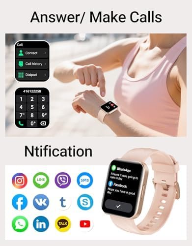 Smart Watch (Answer/Make Calls), 1.85" Smart Watches for Women Men Digital Watch Fitness Tracker with 100+ Sport Modes Heart Rate Monitor Watch for iOS Android Phones Waterproof (Light Pink) - Image 3