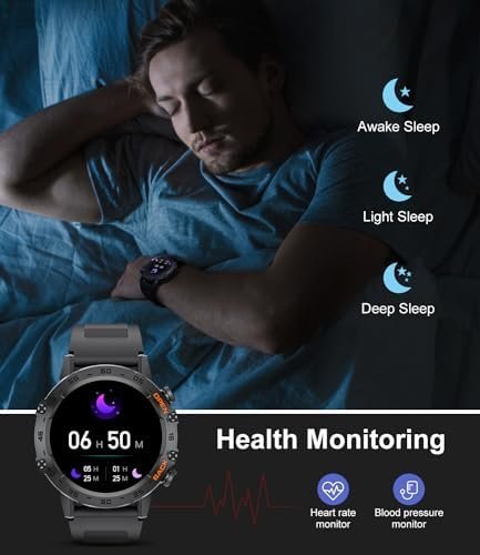 Military Smart Watch for Men(Answer/Dial Calls),100 Sports Modes, 5ATM Waterproof Fitness Watch with Heart Rate/SpO2/Blood Pressure for Android and iOS,1.39''HD DIY Screen Smartwatch Black - Image 5