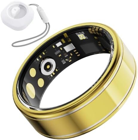 Smart Ring for Women Men – Fitness Tracker Ring with Heart Rate, SpO2, Blood Pressure, Sleep Monitoring, Step & Calorie Counter, No Subscription Fee,5ATM Waterproof,iOS & Android (Gold 8)