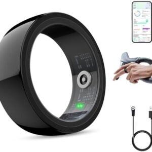 Smart Ring for Men and Women-Fitness Tracker Ring with Heart Rate, Blood Oxygen,Sleep Monitoring, Step Counting, IP68 Waterproof,Remote Camera&Music Control,No App Fee for iPhone & Android(Black, 8#)