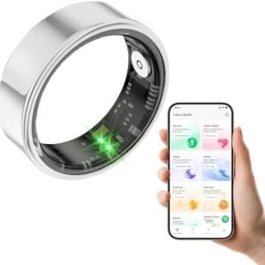 Smart Ring - Health and Fitness Tracker with Calories/Heart Rate/Blood Oxygen/Blood Pressure/Sleep Monitoring, IP68 Waterproof Pedometer for Exercise (Silver, #8)