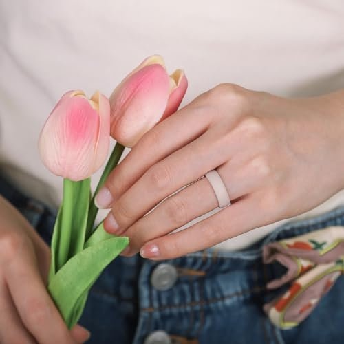 Egnaro Women’s Silicone Engagement Rings, Inner Arc Ergonomic Breathable Design with half sizes, Rubber Wedding Bands,5.5mm Wide-2mm Thick - Image 4