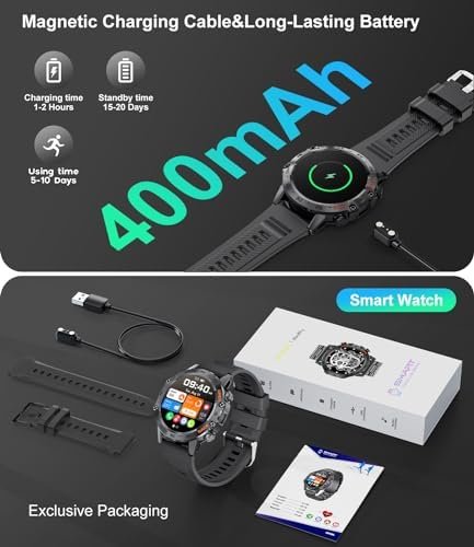 Military Smart Watch for Men(Answer/Dial Calls),100 Sports Modes, 5ATM Waterproof Fitness Watch with Heart Rate/SpO2/Blood Pressure for Android and iOS,1.39''HD DIY Screen Smartwatch Black - Image 7