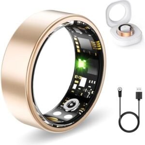 Smart Health Rings for Women Men, Fitness Tracker with Heart Rate, Blood Oxygen, HRV, Sleep Tracker, Step Tracker, No Subscription Fee, IP68 Waterproof Smart Ring for iphone & Android (Gold 6#)
