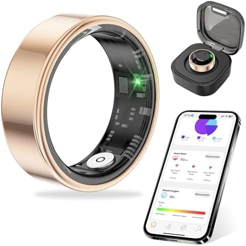 Thin Smart Ring for Fitness & Health Tracking -Pedometer,Sleep/Heart Rate/Blood Oxygen Monitor, Gesture Control / 5ATM Waterproof -No APP Subscription Compatible with Smart Phone (Rose Gold, 10)
