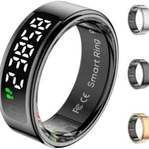Smart Rings for Men with Display Screen, Fitness Ring with Wireless Charging, Sleep Tracker Ring with Heart Rate, Health Rings for Activity Monitoring/Steps/Calories, for iOS Android (Black,12#)