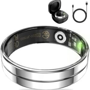 HitTopss Smart Ring, Ultra Thin Fitness Tracking Smart Ring with Calories/Heart Rate/Blood Oxygen/Sleep Monitoring, 5ATM Waterproof, No APP Subscription (Silver,Ultra Thin-8#)