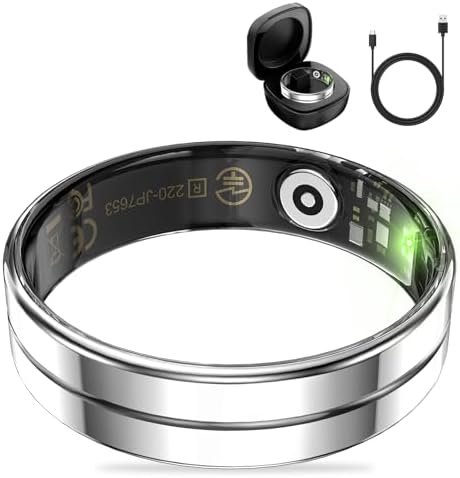 HitTopss Smart Ring, Ultra Thin Fitness Tracking Smart Ring with Calories/Heart Rate/Blood Oxygen/Sleep Monitoring, 5ATM Waterproof, No APP Subscription (Silver,Ultra Thin-8#)