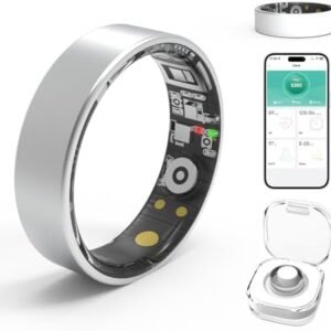 Smart Rings for Women Men,Fitness Tracker Ring,Heart Rate,Blood Oxygen,Blood Pressure,Step Tracker,Sleep Monitoring,No Subscription Fee,IP68 Waterproof Smart Ring for iphone&Android,Size Kit(Silver 8)