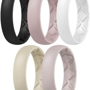 Egnaro Women’s Silicone Engagement Rings, Inner Arc Ergonomic Breathable Design with half sizes, Rubber Wedding Bands，5.5mm Wide-2mm Thick