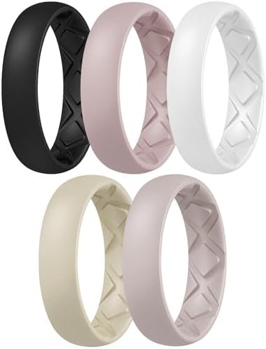 Egnaro Women’s Silicone Engagement Rings, Inner Arc Ergonomic Breathable Design with half sizes, Rubber Wedding Bands,5.5mm Wide-2mm Thick